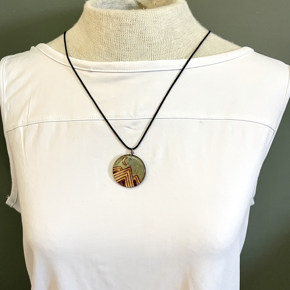 Handmade Mountain Penant and Cord Necklace